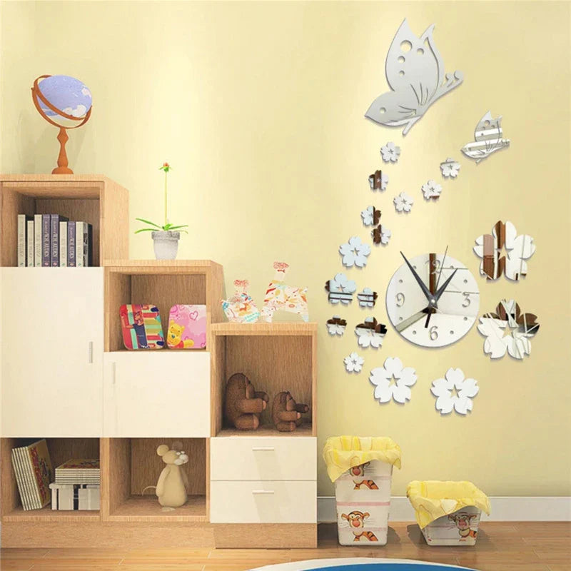 Stickers Muraux - CrystalButterflyClocks™- Argent