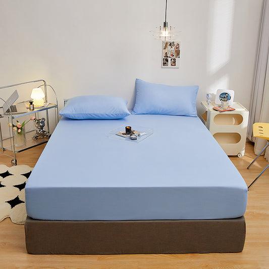 drap housse 160x200 nuit confort bleu-poudre ajusté sur lit