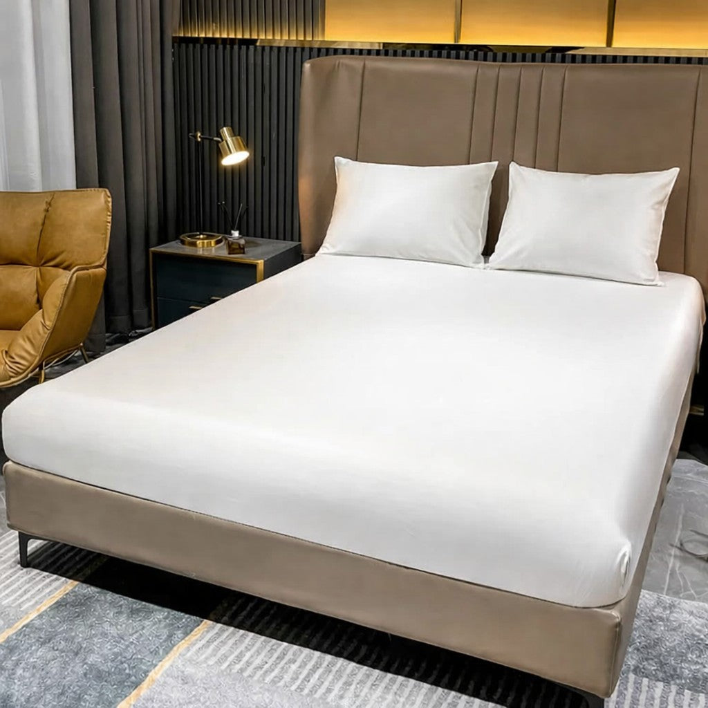 drap housse 160x200 soie de murier blanc pur sur lit