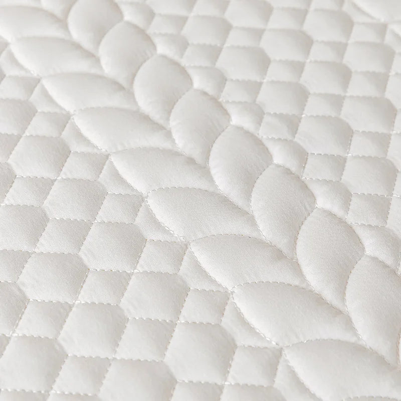 Protège matelas blanc tissu matelassé gros plan