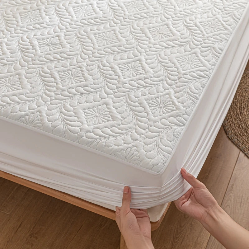 protege matelas serenite pique blanc pur contour main