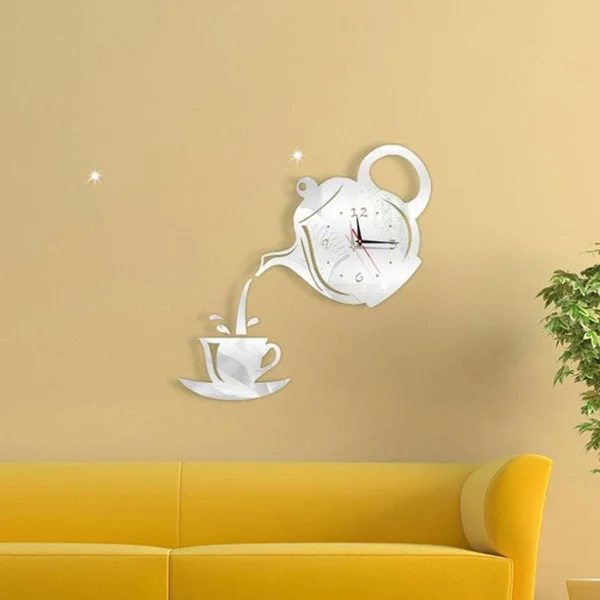 Stickers Muraux - CupTeapotWallClock™- Argent